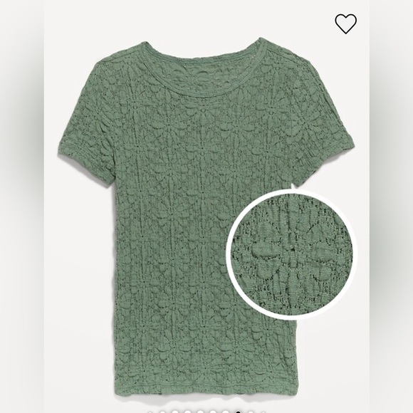 Old Navy Lace Crewneck Short Sleeve Top Green Small Floral Work Casual Summer - Picture 3 of 11